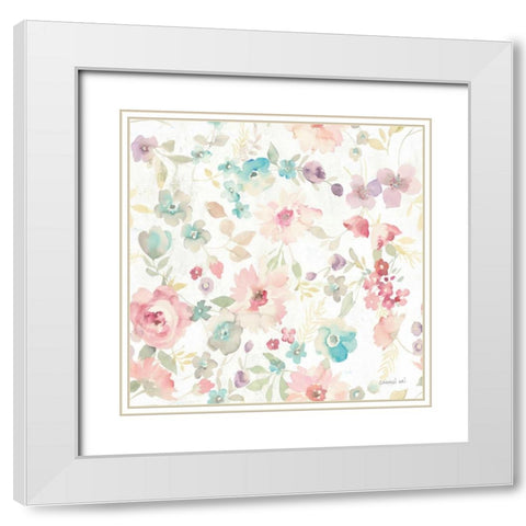 June Blooms Pattern I White Modern Wood Framed Art Print with Double Matting by Nai, Danhui