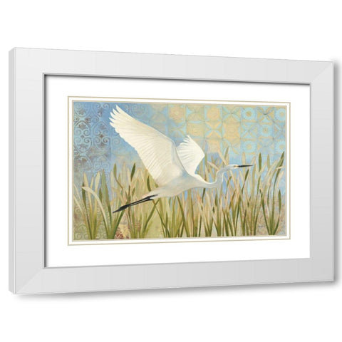 Snowy Egret in Flight v2 White Modern Wood Framed Art Print with Double Matting by Lovell, Kathrine