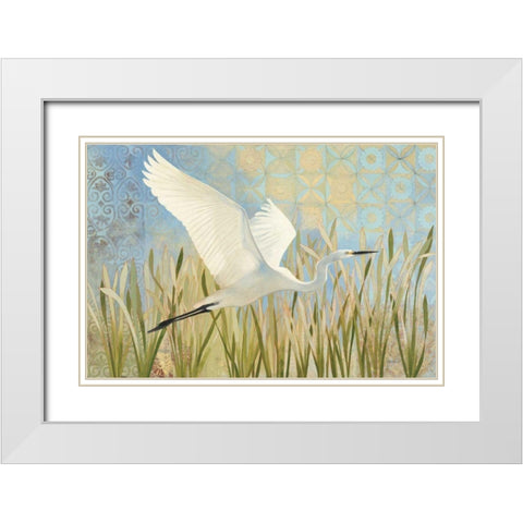 Snowy Egret in Flight v2 White Modern Wood Framed Art Print with Double Matting by Lovell, Kathrine