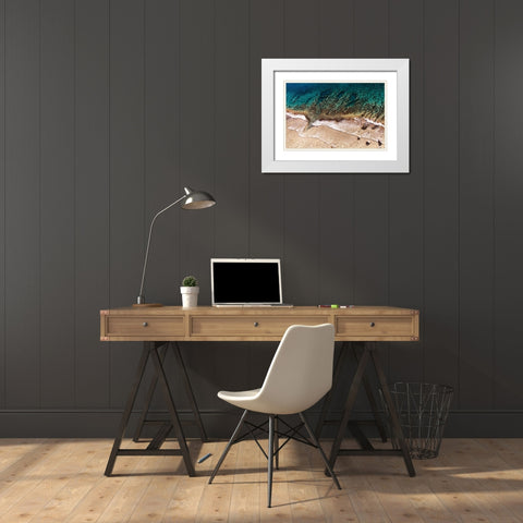 Sand and Sea White Modern Wood Framed Art Print with Double Matting by Van Swearingen, Debra
