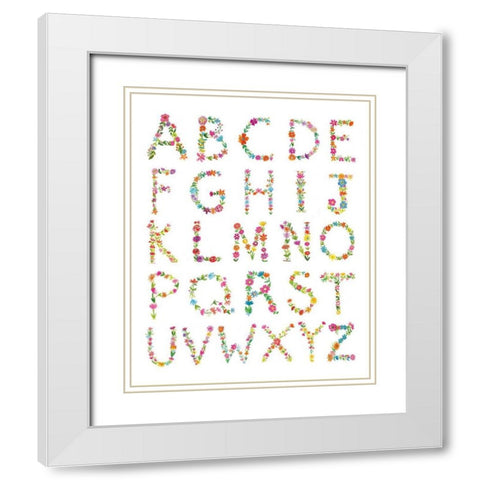 Floral Alphabet White Modern Wood Framed Art Print with Double Matting by Zaman, Farida