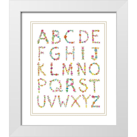 Floral Alphabet White Modern Wood Framed Art Print with Double Matting by Zaman, Farida