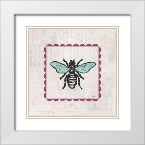 Bee Stamp Bright White Modern Wood Framed Art Print with Double Matting by Prahl, Courtney