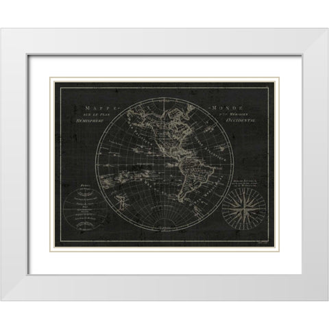 Mappemonde Etching v2 White Modern Wood Framed Art Print with Double Matting by Wild Apple Portfolio