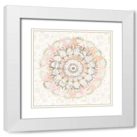 Modern Mandala Square Champagne White Modern Wood Framed Art Print with Double Matting by Nai, Danhui