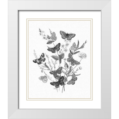 Butterfly Bouquet I Linen BW I White Modern Wood Framed Art Print with Double Matting by Wild Apple Portfolio