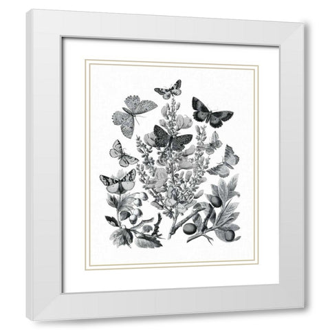 Butterfly Bouquet II Linen BW II White Modern Wood Framed Art Print with Double Matting by Wild Apple Portfolio