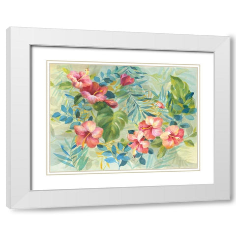 Hibiscus Garden White Modern Wood Framed Art Print with Double Matting by Nai, Danhui