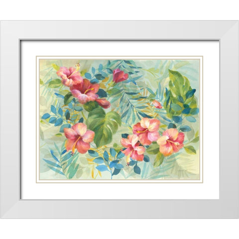 Hibiscus Garden White Modern Wood Framed Art Print with Double Matting by Nai, Danhui