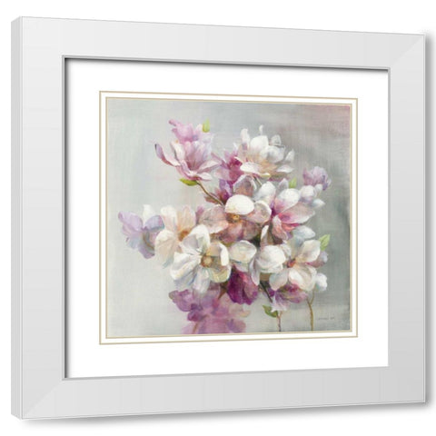 Sweet Magnolia White Modern Wood Framed Art Print with Double Matting by Nai, Danhui