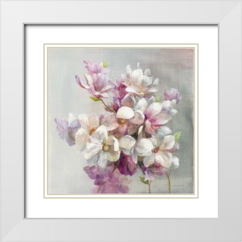 Sweet Magnolia White Modern Wood Framed Art Print with Double Matting by Nai, Danhui
