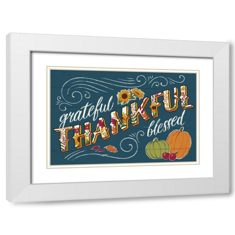 Thankful I Blue White Modern Wood Framed Art Print with Double Matting by Penner, Janelle