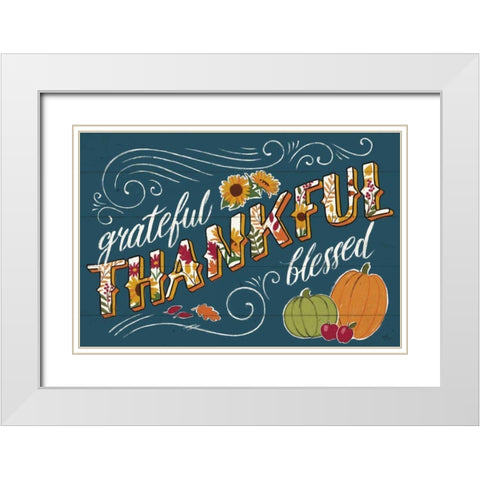 Thankful I Blue White Modern Wood Framed Art Print with Double Matting by Penner, Janelle