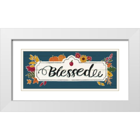 Thankful V Blue White Modern Wood Framed Art Print with Double Matting by Penner, Janelle