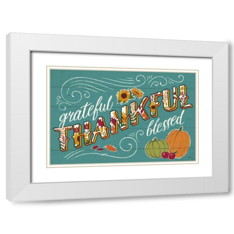 Thankful I Turquoise White Modern Wood Framed Art Print with Double Matting by Penner, Janelle