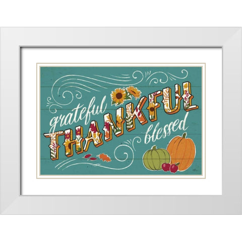 Thankful I Turquoise White Modern Wood Framed Art Print with Double Matting by Penner, Janelle