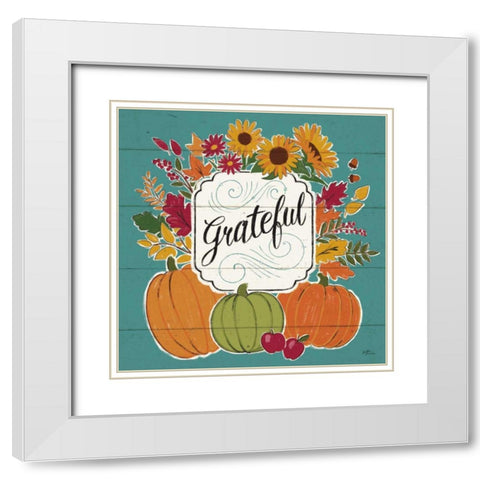 Thankful II Turquoise White Modern Wood Framed Art Print with Double Matting by Penner, Janelle