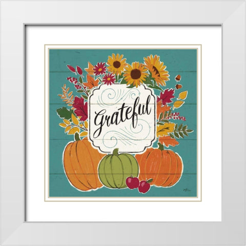 Thankful II Turquoise White Modern Wood Framed Art Print with Double Matting by Penner, Janelle