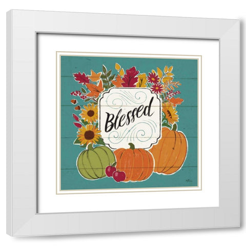 Thankful III Turquoise White Modern Wood Framed Art Print with Double Matting by Penner, Janelle