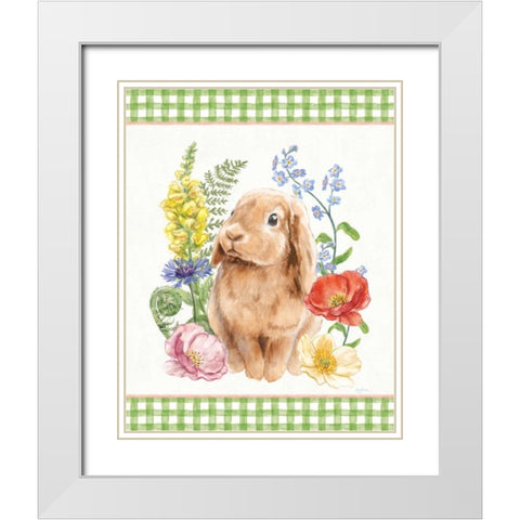 Sunny Bunny I Checker Border White Modern Wood Framed Art Print with Double Matting by Urban, Mary