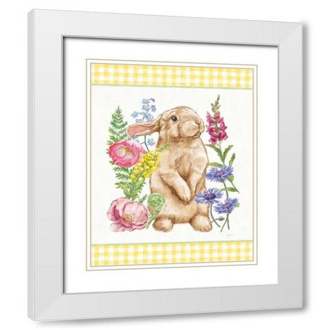 Sunny Bunny III Checker Border White Modern Wood Framed Art Print with Double Matting by Urban, Mary