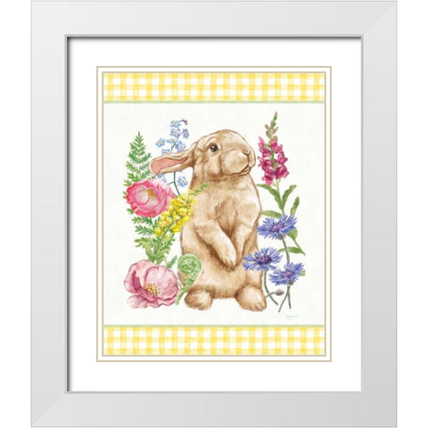 Sunny Bunny III Checker Border White Modern Wood Framed Art Print with Double Matting by Urban, Mary