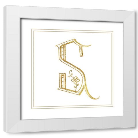 French Sewing Letter S White Modern Wood Framed Art Print with Double Matting by Wild Apple Portfolio