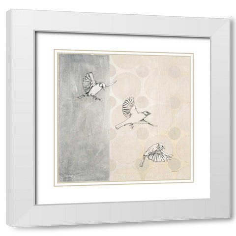 Sparrows Alighting White Modern Wood Framed Art Print with Double Matting by Lovell, Kathrine