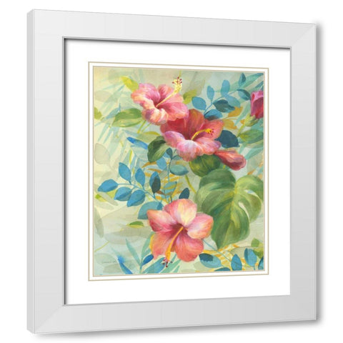 Hibiscus Garden II White Modern Wood Framed Art Print with Double Matting by Nai, Danhui