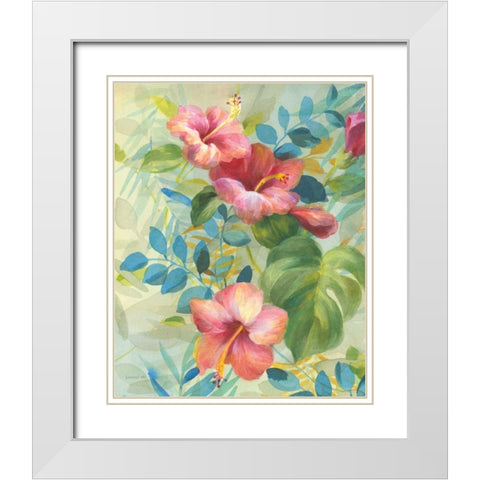 Hibiscus Garden II White Modern Wood Framed Art Print with Double Matting by Nai, Danhui