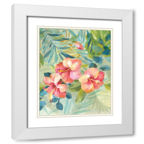 Hibiscus Garden III White Modern Wood Framed Art Print with Double Matting by Nai, Danhui