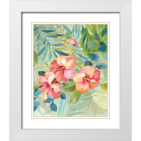 Hibiscus Garden III White Modern Wood Framed Art Print with Double Matting by Nai, Danhui