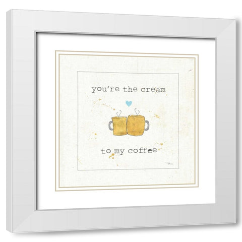 Coffee Cuties II Turquoise Heart v2 White Modern Wood Framed Art Print with Double Matting by Pela Studio