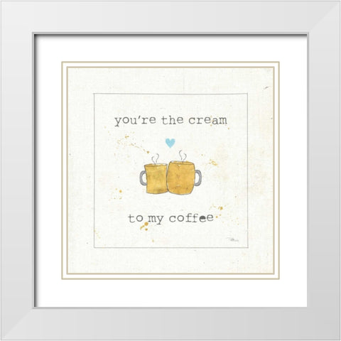 Coffee Cuties II Turquoise Heart v2 White Modern Wood Framed Art Print with Double Matting by Pela Studio