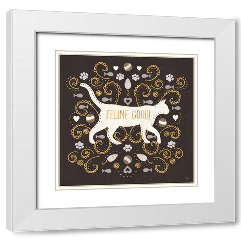 Otomi Cats II Dark Neutral White Modern Wood Framed Art Print with Double Matting by Charron, Veronique