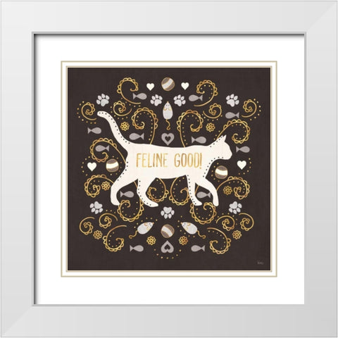 Otomi Cats II Dark Neutral White Modern Wood Framed Art Print with Double Matting by Charron, Veronique