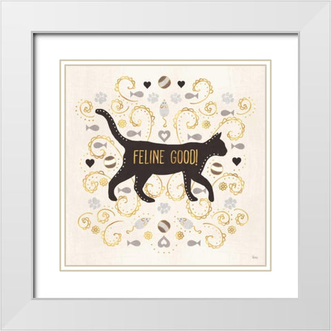 Otomi Cats II Neutral White Modern Wood Framed Art Print with Double Matting by Charron, Veronique