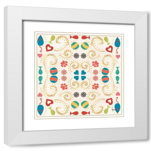 Otomi Cats Step 01A White Modern Wood Framed Art Print with Double Matting by Charron, Veronique