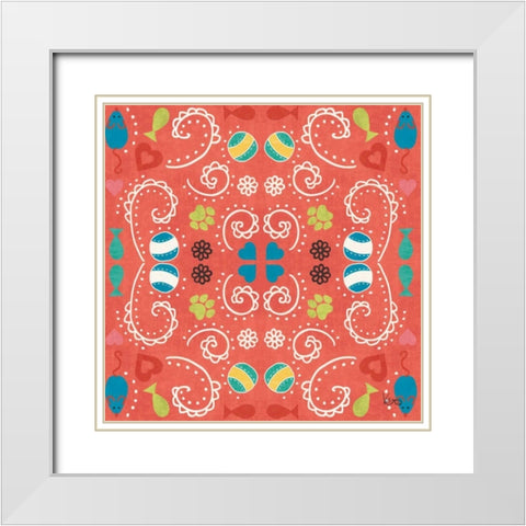 Otomi Cats Step 01C White Modern Wood Framed Art Print with Double Matting by Charron, Veronique