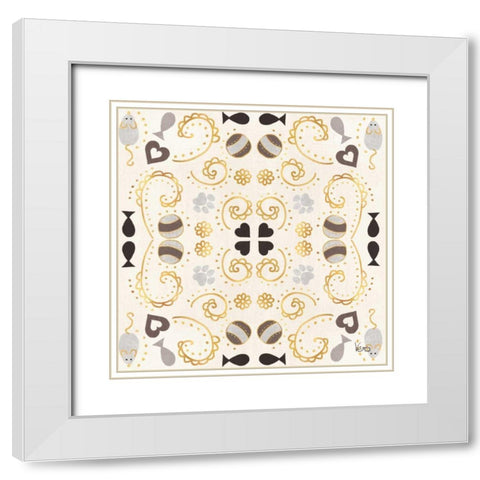 Otomi Cats Step 01A Neutral White Modern Wood Framed Art Print with Double Matting by Charron, Veronique