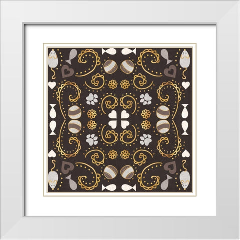 Otomi Cats Step 01B Neutral White Modern Wood Framed Art Print with Double Matting by Charron, Veronique