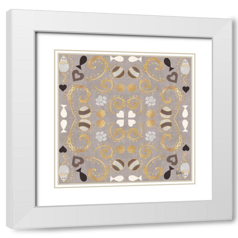 Otomi Cats Step 01C Neutral White Modern Wood Framed Art Print with Double Matting by Charron, Veronique