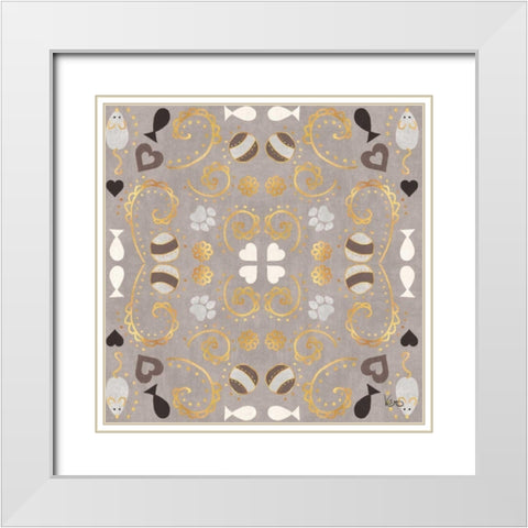 Otomi Cats Step 01C Neutral White Modern Wood Framed Art Print with Double Matting by Charron, Veronique