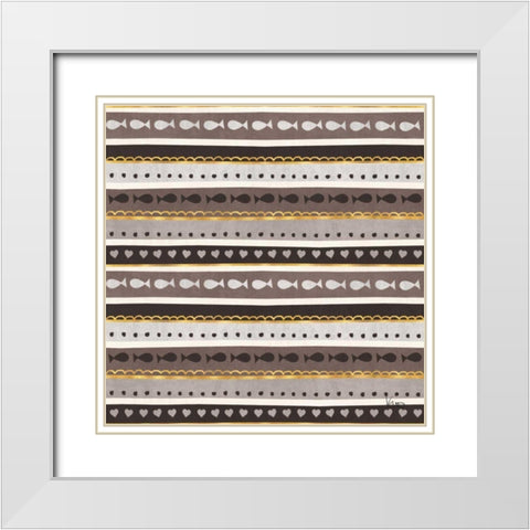 Otomi Cats Step 03 Neutral White Modern Wood Framed Art Print with Double Matting by Charron, Veronique