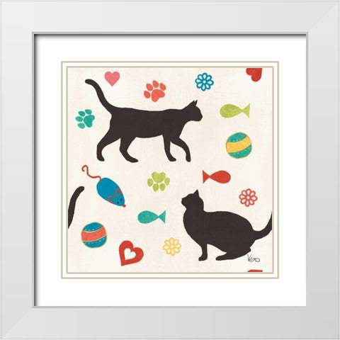 Otomi Cats Step 04A White Modern Wood Framed Art Print with Double Matting by Charron, Veronique