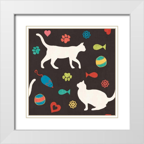 Otomi Cats Step 04B White Modern Wood Framed Art Print with Double Matting by Charron, Veronique