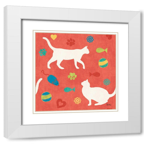 Otomi Cats Step 04C White Modern Wood Framed Art Print with Double Matting by Charron, Veronique