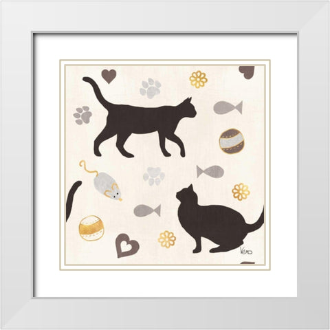 Otomi Cats Step 04A Neutral White Modern Wood Framed Art Print with Double Matting by Charron, Veronique