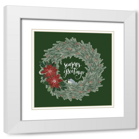 Woodland Wreath II Green White Modern Wood Framed Art Print with Double Matting by Miller, Sara Zieve