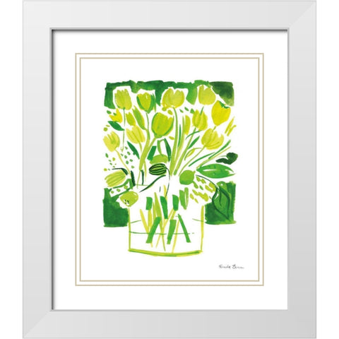Lemon Green Tulips I White Modern Wood Framed Art Print with Double Matting by Zaman, Farida